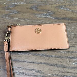 Tory Burch Tan Leather Parker Zip Card Case & Wristlet